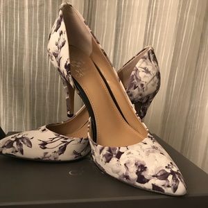 White and black floral Vince Camuto heels